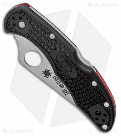 Spyderco Delica 4 Thin Red Line Knife Black FRN (2.9" Serr Satin) C11FPSBKRD